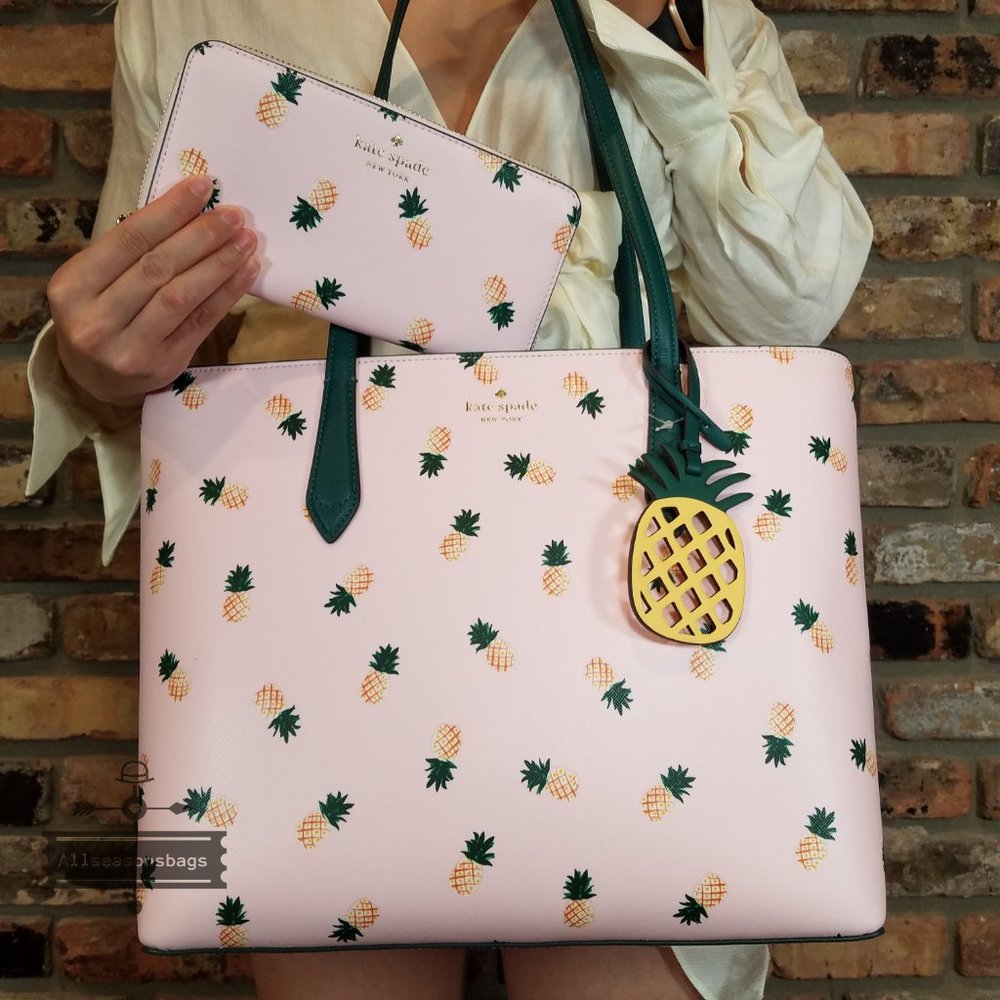 AUTHENTIC NWT Kate Spade Marlee Pink Pineapple Tote Continental Wallet SET - Picture 2 of 13